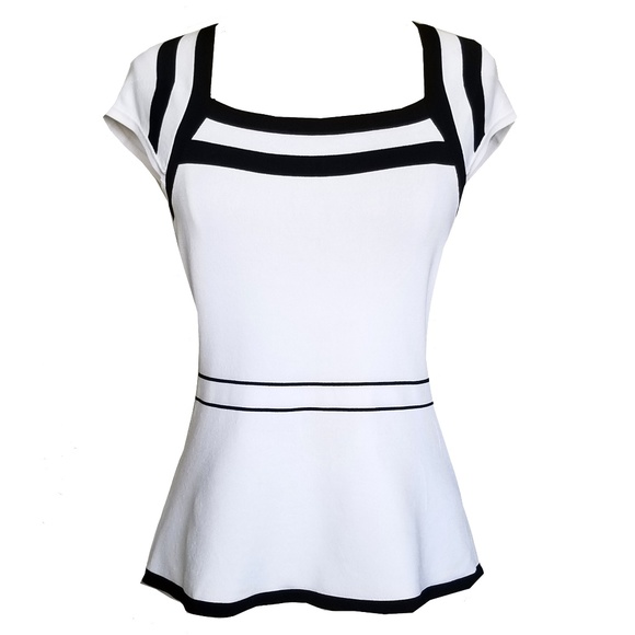 White House Black Market Tops - WHBM White with Black Peplum Short Sleeve Top XS